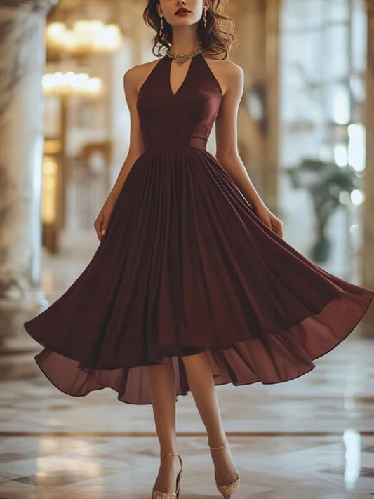 Red Halterneck Sleeveless Midi Dress