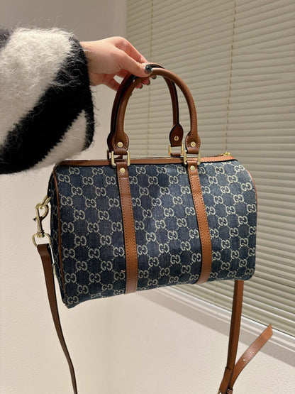 Gucci 247205 Blue Vintage Web Gg Denim Boston Bag