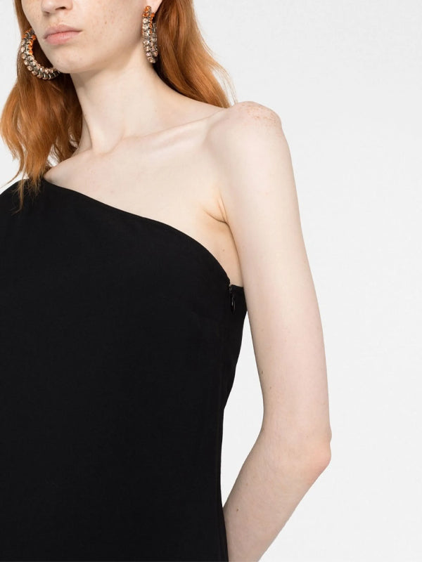 One Shoulder Solid Color Feather Mini Dress