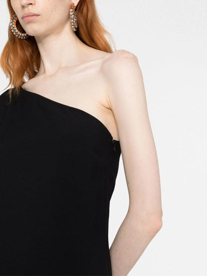 One Shoulder Solid Color Feather Mini Dress