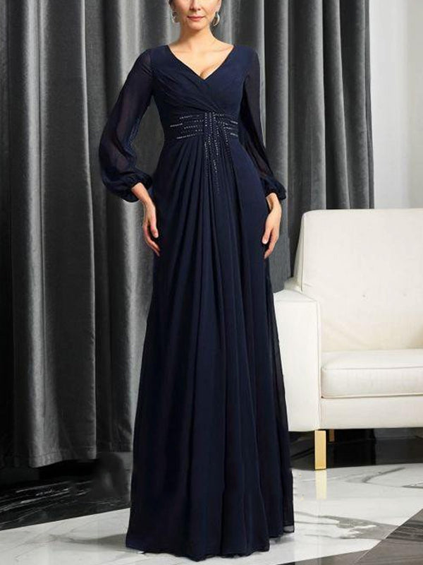 V-neck Chiffon Solid Color Maxi Dress