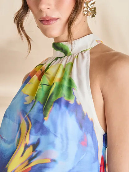 Drop Hem Halter Volume Maxi Dress