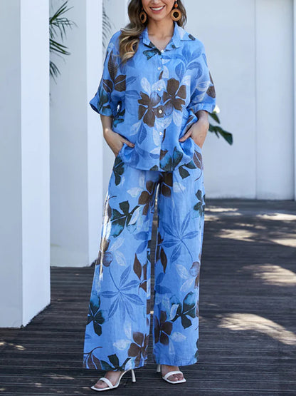 Women's Linen Print Resort Suit