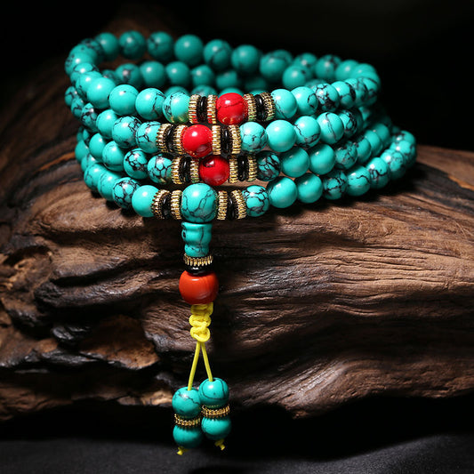 Buddha Beads Blue Turquoise Ethnic Style Turquoise Bracelet for Men and Women