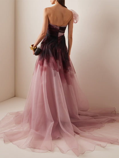 Off-shoulder Mesh Maxi Dress