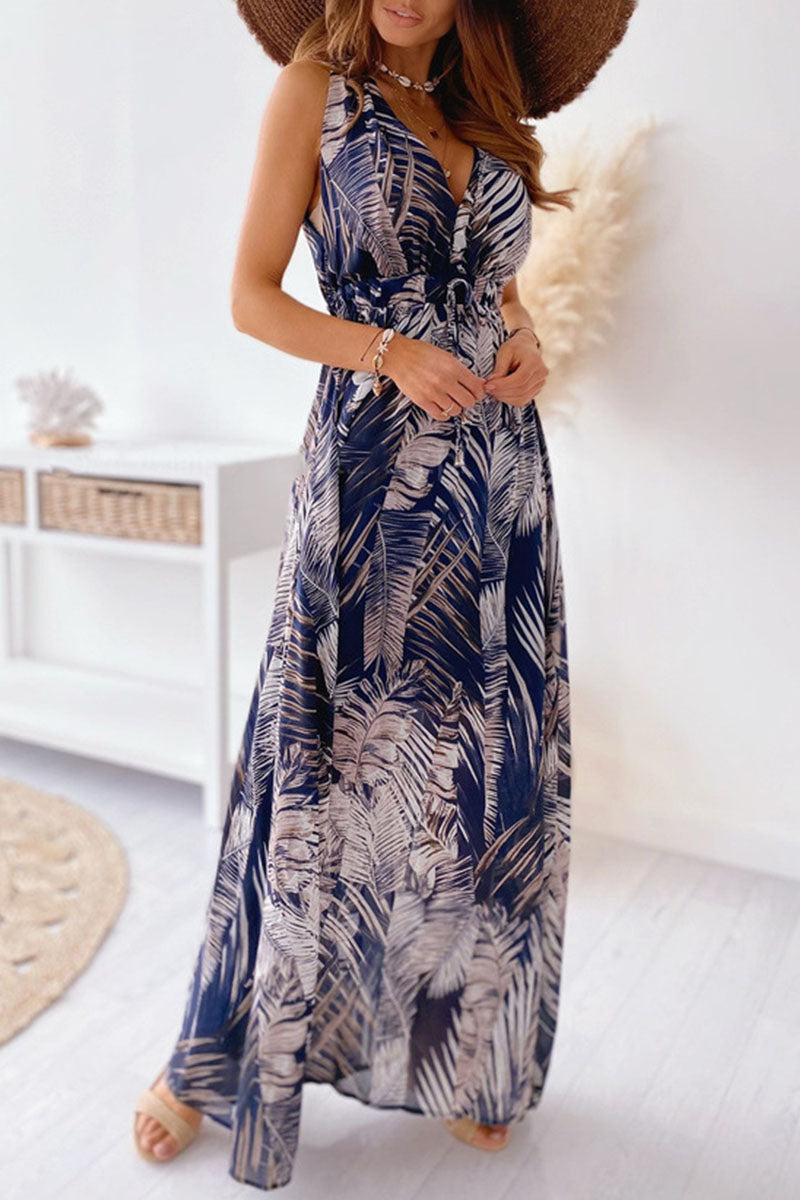 loveedsTM-Fashion Sweet Print V Neck A Line Dresses