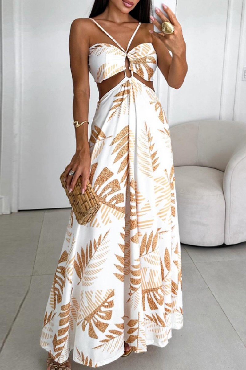 loveedsTM-Sexy Casual Print Backless Spaghetti Strap Long Dresses