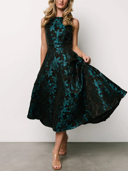 Crew Neck Sleeveless Printed Midi Dress