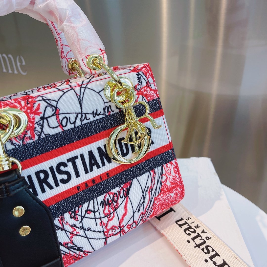 Lady D-Lite Medium Embroidery Canvas 2-Ways Tote Bag White