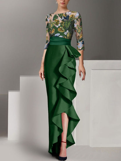 Floral Leaf Ruffle Embroidery Mother of the Bride Dress