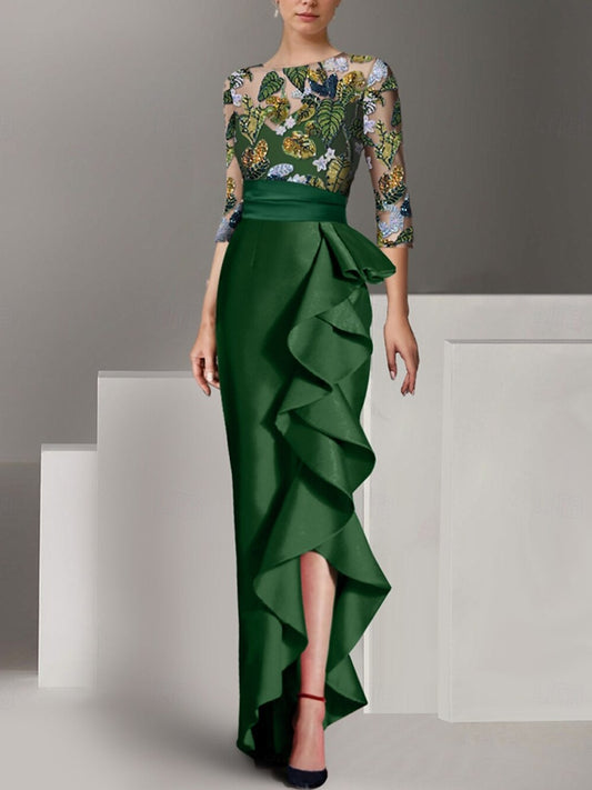 Floral Leaf Ruffle Embroidery Mother of the Bride Dress