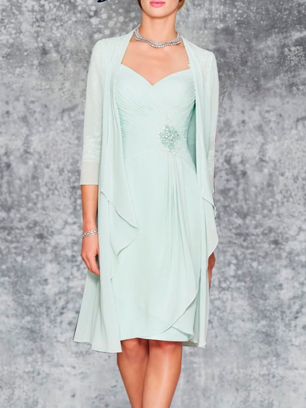 nee Length Chiffon Lace 3/4 Sleeve Wrap Dress