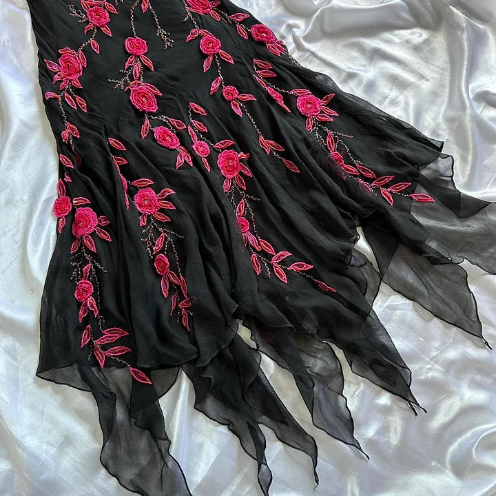 Black gorgeous delicate Beads floral applique spaghetti straps long elegant tulle ball gown evening dress gh3170