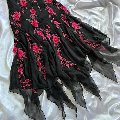 Black gorgeous delicate Beads floral applique spaghetti straps long elegant tulle ball gown evening dress gh3170