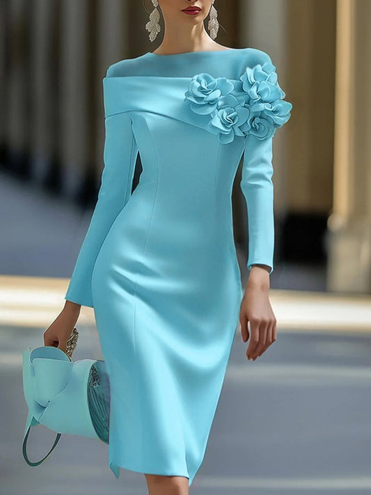 Elegant 3D Floral Crew Neck Formal Dress