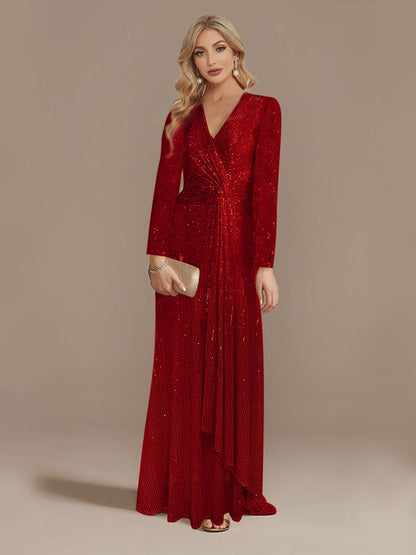 loveedsTM- Luxury Long Sleeve V-Neck Evening Dress Party Women Wedding Sequins For Female Guests Blue Prom Cocktail Dresses
