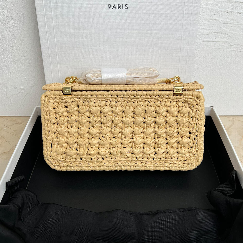CELINE CHAIN SHOULDER BAG CLAUDE IN RAFFIA EFFECT TEXTILE
