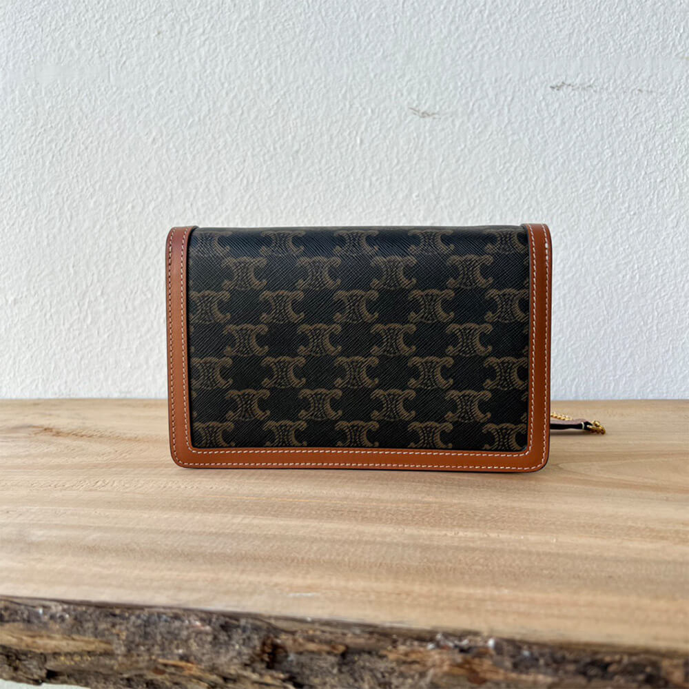 CELINE WALLET ON CHAIN MARGO in TRIOMPHE CANVAS and calfskin