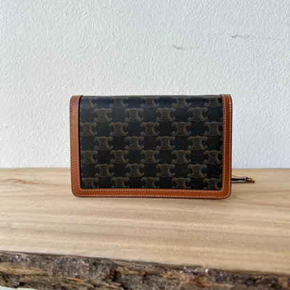 CELINE WALLET ON CHAIN MARGO in TRIOMPHE CANVAS and calfskin