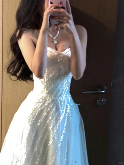 Beautiful Teal Sparkly Elegant Sophisticated Long Sequin Sparkling Tulle Ball Gown Evening Gown Prom Gown Graduation Gown gh3724