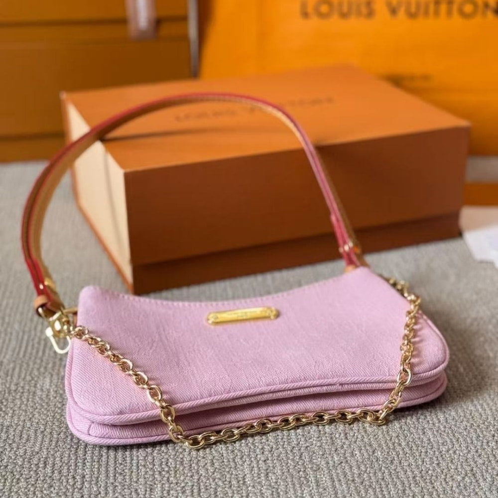 LOUIS VUITTON LIV POCHETTE MONOGRAM DENIM WASHED PINK 24CM M14159