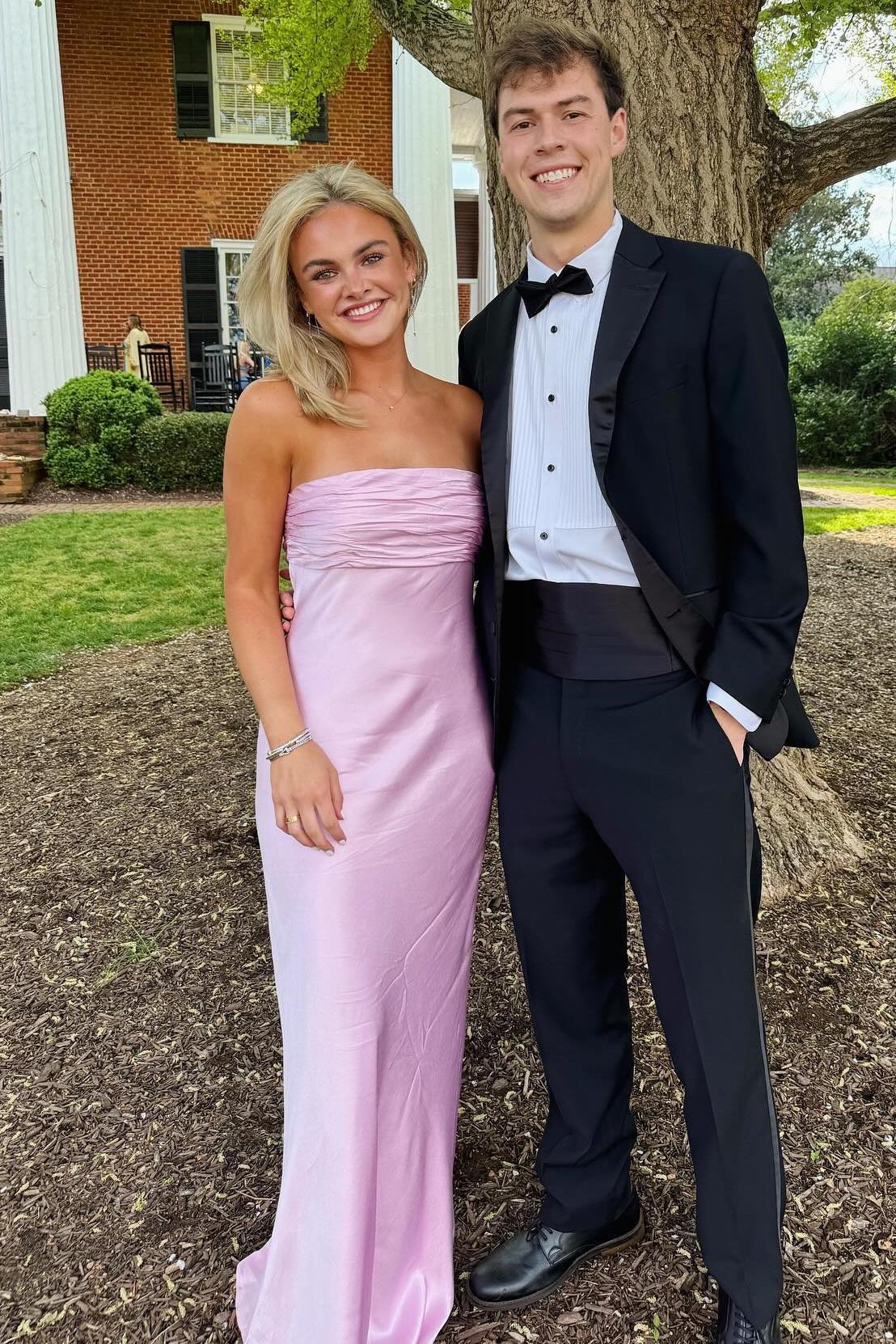 Ruched Strapless Pink Long Party Dress Fitted Maxi Dresses