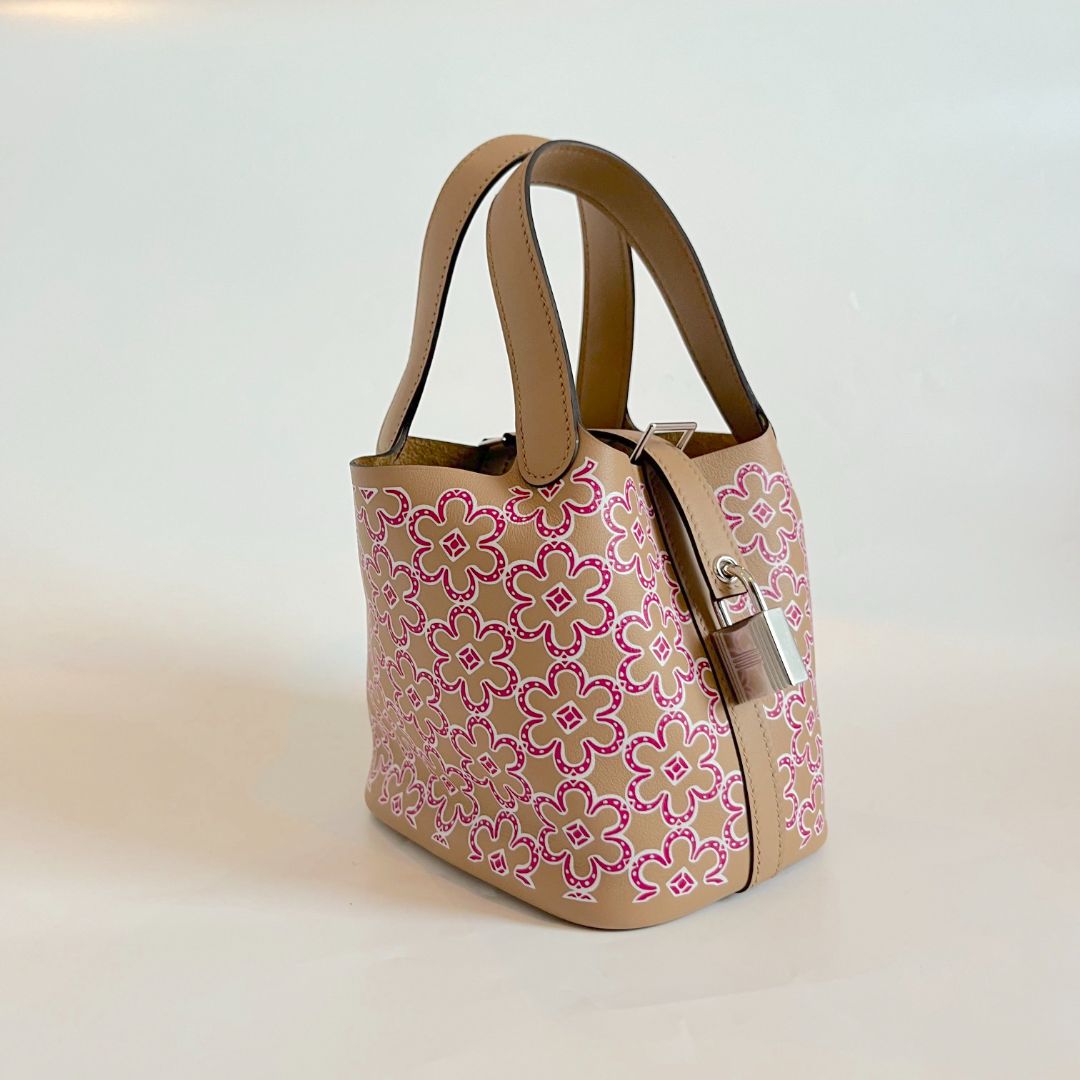 Hermès Micro Lucky Daisy Picotin 14 Swift Chai / Rose / White