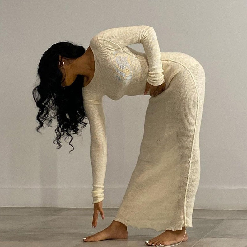 loveedsTM- New Knitted Bodycon Dress Fairy Grunge Casual Fashion Streetwear Women Autumn Y2K Solid O-neck Long Sleeve Maxi Dresses
