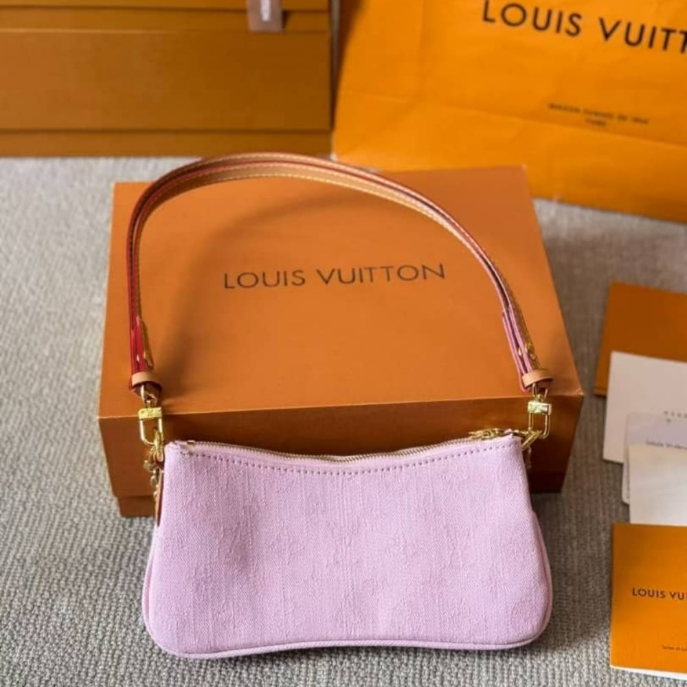 LOUIS VUITTON LIV POCHETTE MONOGRAM DENIM WASHED PINK 24CM M14159