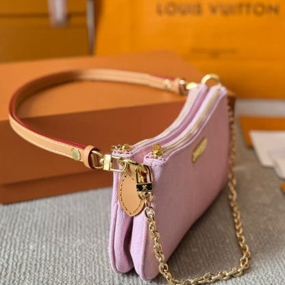 LOUIS VUITTON LIV POCHETTE MONOGRAM DENIM WASHED PINK 24CM M14159