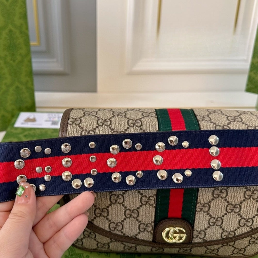 GUCCI OPHIDIA SMALL SHOULDER BAG BEIGE AND DARK BROWN 23CM 722117 FAAX3 9789