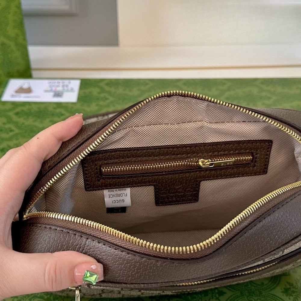 GUCCI OPHIDIA SMALL SHOULDER BAG BEIGE AND DARK BROWN 23CM 722117 FAAX3 9789