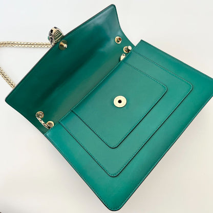 Bvlgari Emerald Green Leather Medium Serpenti Forever Shoulder Bag