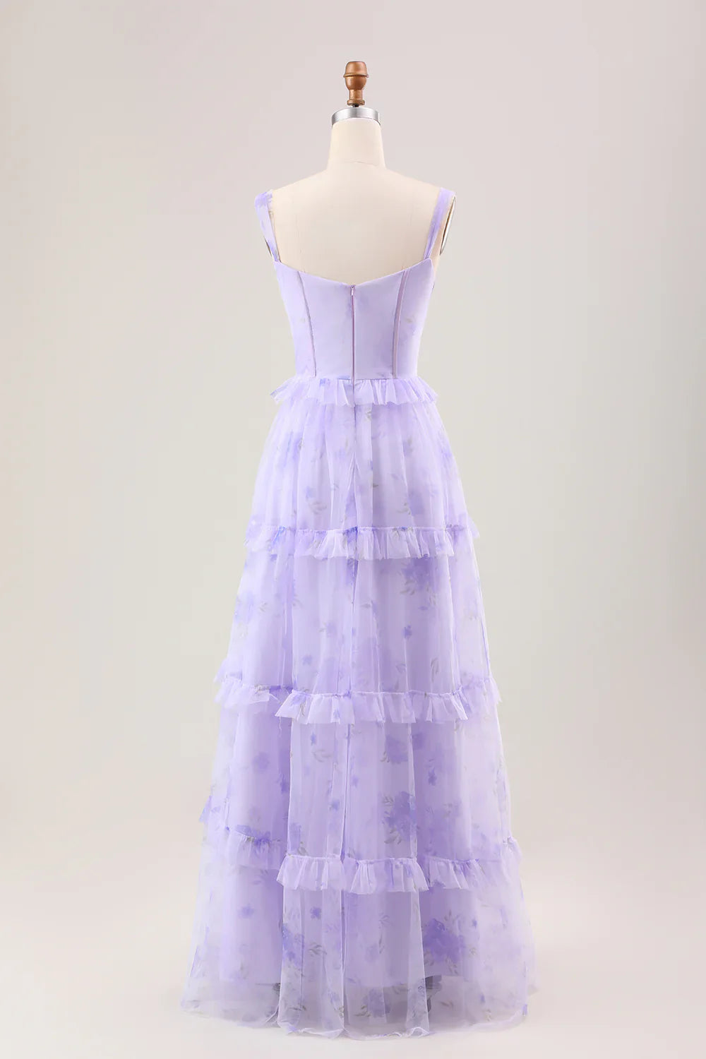Gentle A Line Strap Print Floral Purple Tulle Prom Dress Graduation Prom Dress SH2658