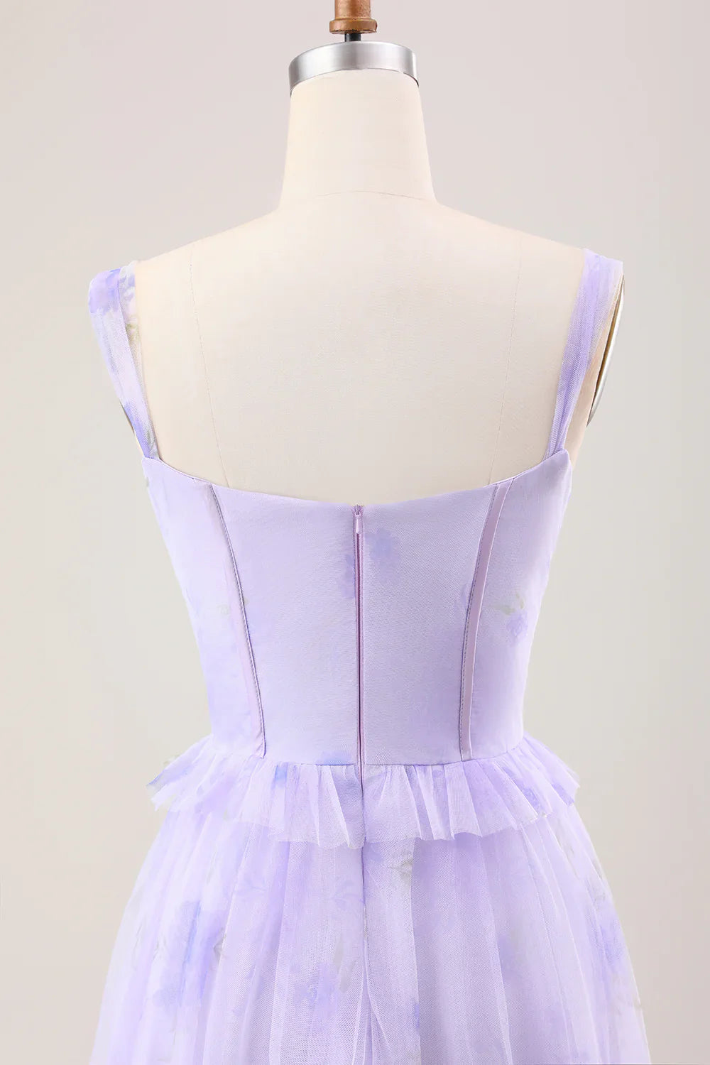 Gentle A Line Strap Print Floral Purple Tulle Prom Dress Graduation Prom Dress SH2658