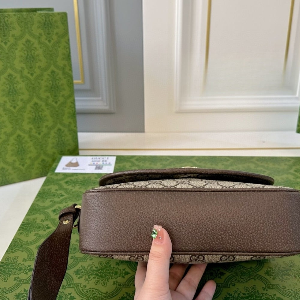 GUCCI OPHIDIA SMALL SHOULDER BAG BEIGE AND DARK BROWN 23CM 722117 FAAX3 9789