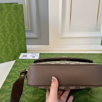 GUCCI OPHIDIA SMALL SHOULDER BAG BEIGE AND DARK BROWN 23CM 722117 FAAX3 9789