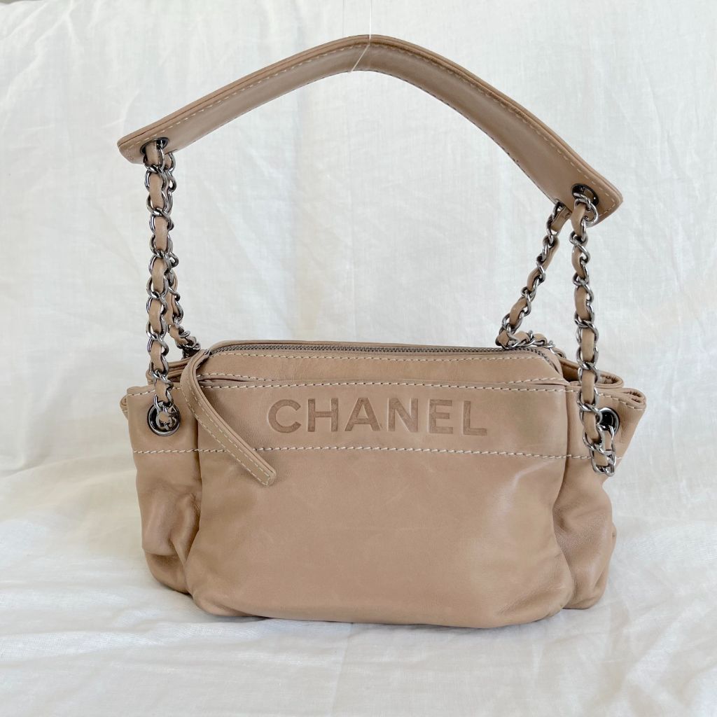 Chanel Tan Leather Accordion Zipper bag