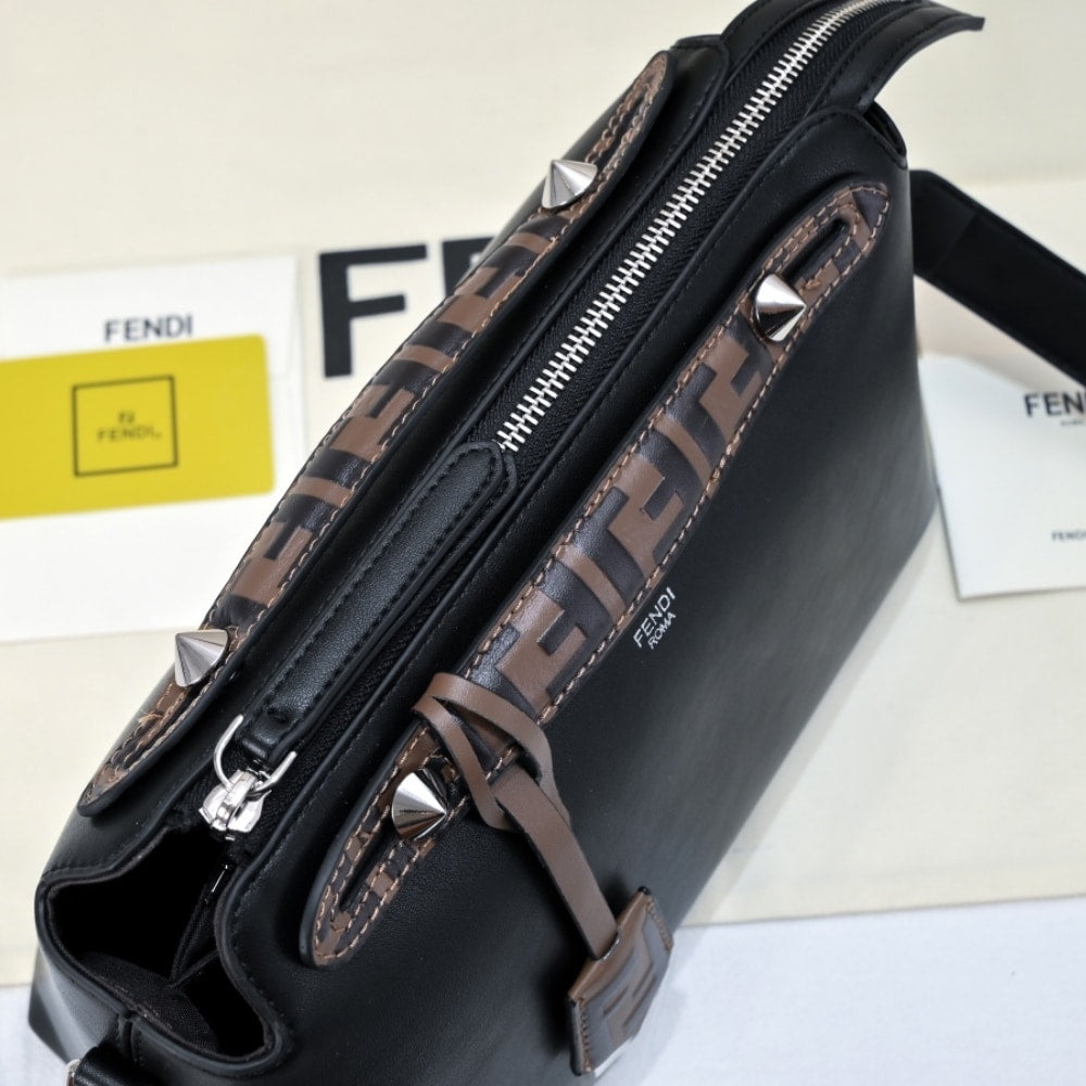 FENDI WOMEN BY THE WAY REGULAR LEATHER BOSTON BAG BLACK 28CM