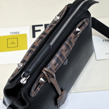 FENDI WOMEN BY THE WAY REGULAR LEATHER BOSTON BAG BLACK 28CM