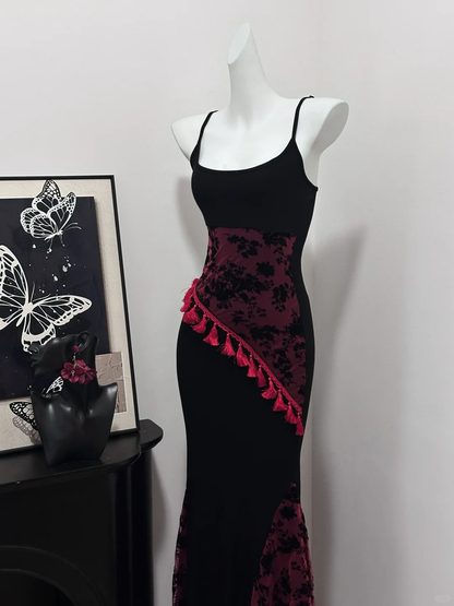 Classy Spaghetti Strap Black Burgundy Sheath Mermaid Birthday Party Dress Evening Gown S630