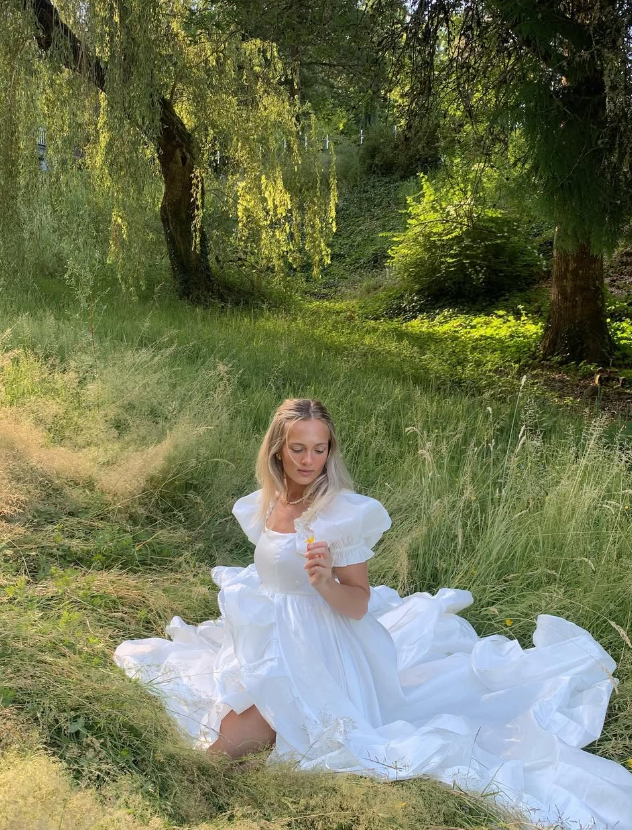 Cute A Line Puff Sleeves White Satin Long Prom Dress Birthday Dress with Slit SH2073