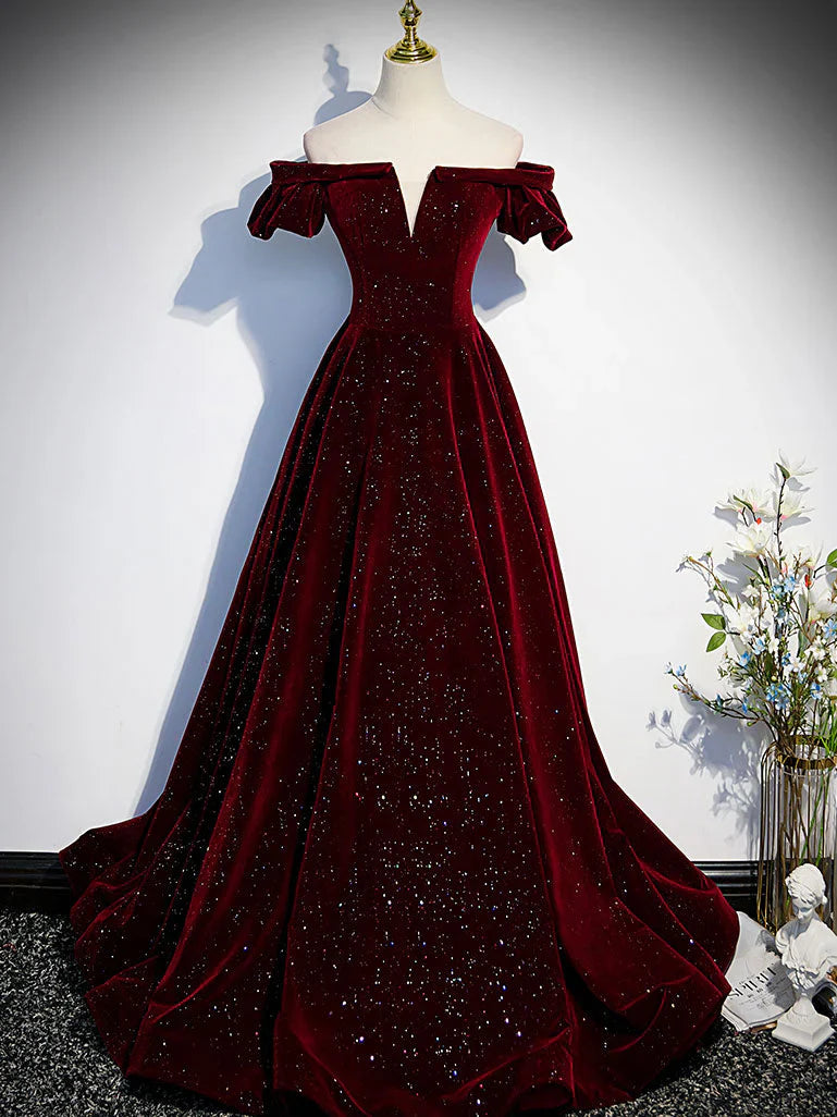 Dark blue/burgundy shiny elegant long velvet ball gown formal evening dress gh3211