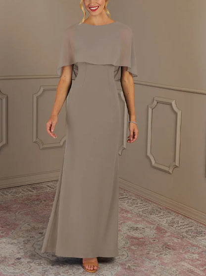 Round Neck Solid Color Chiffon Maxi Dress