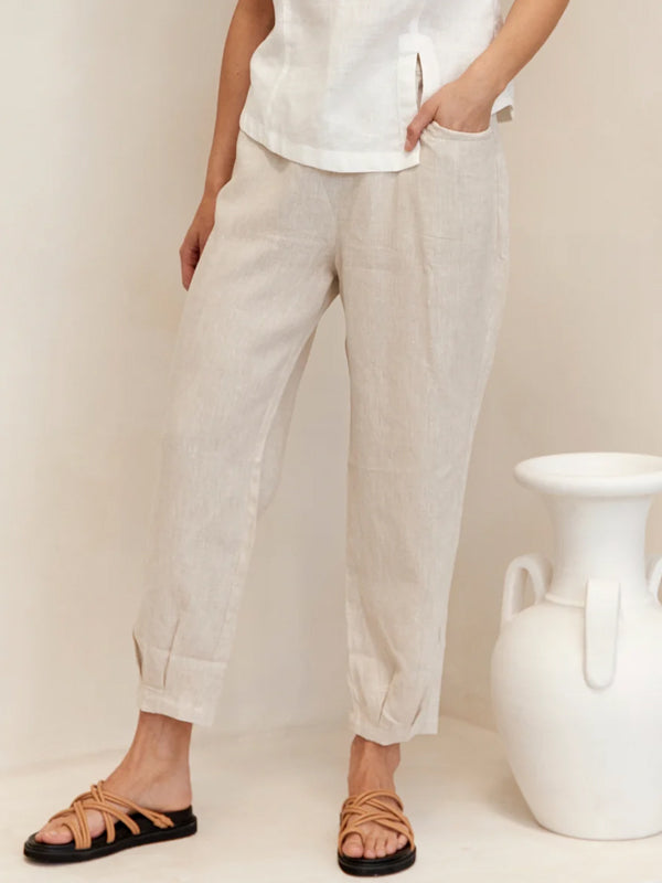 Solid Color Cotton And Linen Ninth Pants