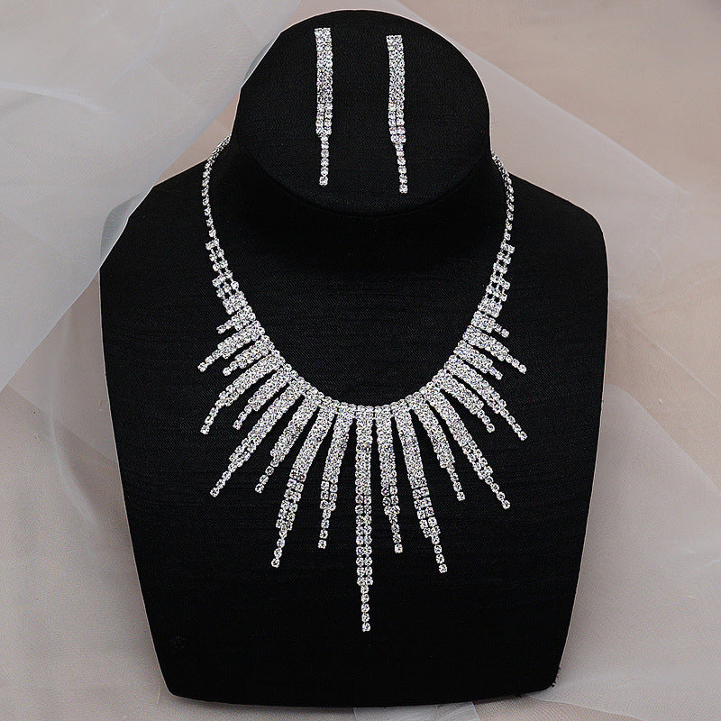 Rhinestone Simple Necklace Earring Set Chain