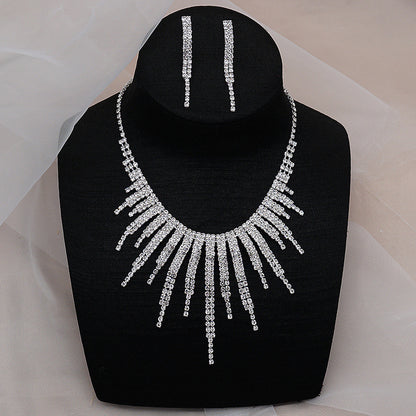 Rhinestone Simple Necklace Earring Set Chain