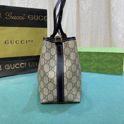 GUCCI GG EMBLEM SMALL TOTE BAG BEIGE AND DARK BROWN 31CM 815214 FAD6L 9741