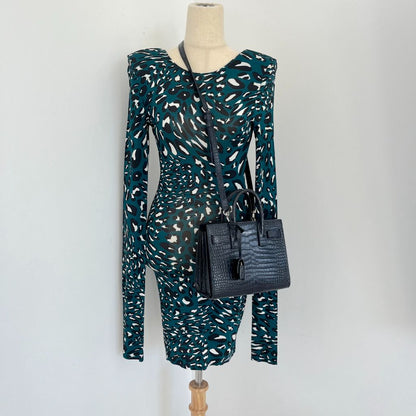 Saint Laurent navy croc embossed shiny leather Nano Sac De Jour bag