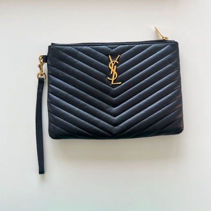 Saint Laurent black quilted leather purse